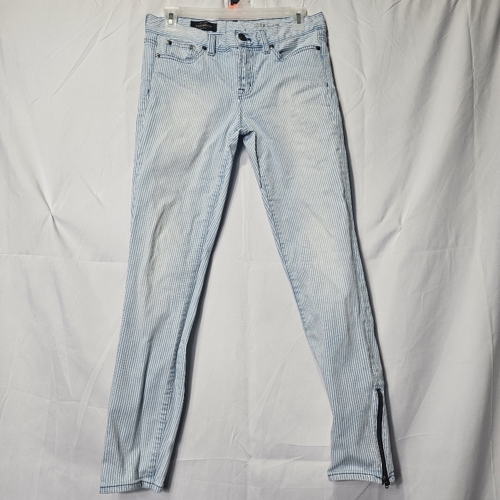 J crew toothpick stripped jeans with ankle zippers on the size